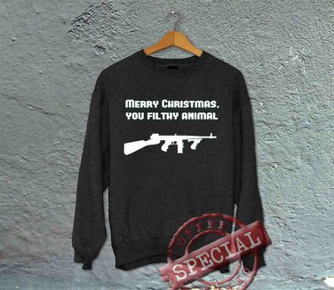 Merry Christmas You Filthy Animal - Oversized Off the Shoulder Sweatshirt - Black