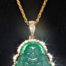 Custom Jewelry Necklace Buddha Jade Gold Tone Cubic Zirconia 20''L 2''W