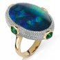 Custom Jewelry Opal Center Stone 0val Shape Emerald Side Stones CZ Metal Ring Size 7