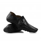 Men's Leather Moccasin Black Loafers Shoes with Buckle