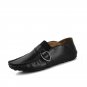 Men's Leather Moccasin Black Loafers Shoes with Buckle
