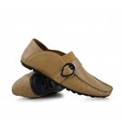 Men's Leather Moccasin Beige Loafers Shoes with Buckle