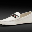 BRANDED MENS WHITE LEATHER DRIVER HORSEBIT LOAFERS