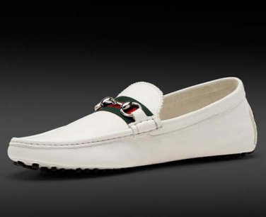 BRANDED MENS WHITE LEATHER DRIVER HORSEBIT LOAFERS