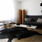 Zapprix (TM) Genuine Cowhide Skin Leather Black Area Rug