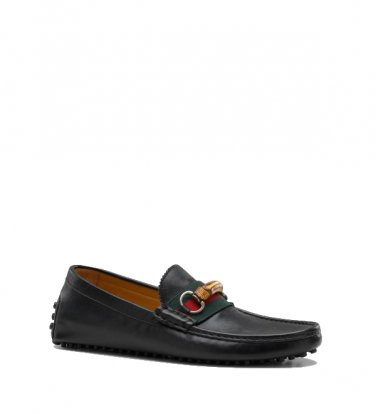 Zapprix Mens Driver Horsebit Bamboo Black Loafer Shoes