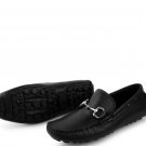 ZAPPRIX MENS BLACK LEATHER DRIVER LOAFERS HORSEBIT PEBBLE SHOES