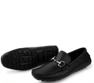 ZAPPRIX MENS BLACK LEATHER DRIVER LOAFERS HORSEBIT PEBBLE SHOES