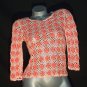 Hippie Boho Crocheted Crochet Top Shirt Coral & Cream 3/4 Sleeves Sleeve