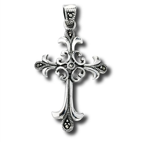 .925 Sterling Silver Marcasite Cross Pendant