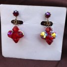 Red AB Dangle Vintage Clip Earrings