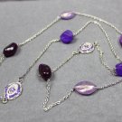 Handmade Long Chain Necklace with Purple Beads
