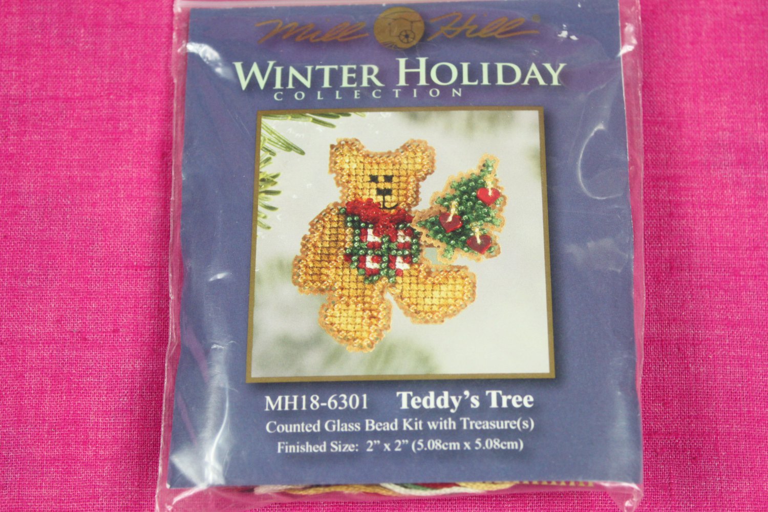 Mill Hill Winter Holiday Pin Kit Teddy's Tree Counted Glass Bead Cross Stitch