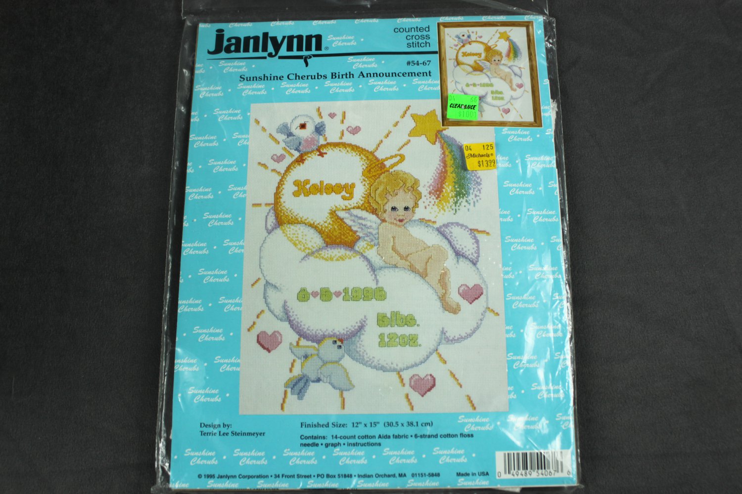Janlynn Counted Cross Stitch Kit Sunshine Cherubs Birth Announcement