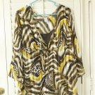 Ladies Animal Print Top Size XL Yellow Brown White