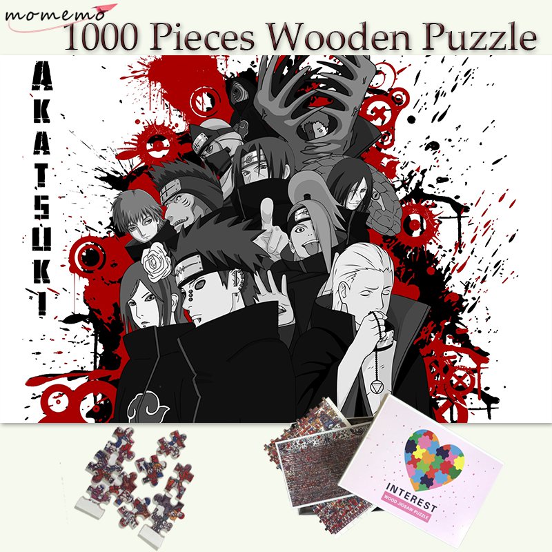 MOMEMO Akatsuki Sect Wooden Puzzle Customized Naruto Anime 1000 Pieces Wooden Jigsaw Puzzles Adults