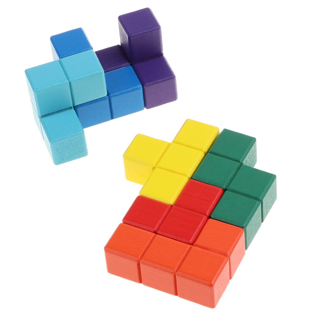 Colorful Wood Puzzles Box Wooden Soma Cube Stacking Games with 7 ...