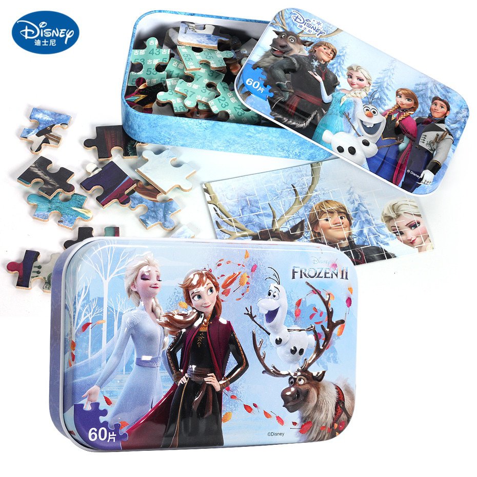 Disney 60 PcsPrincess Frozen 2 Toy Wooden Box Puzzle Early Education