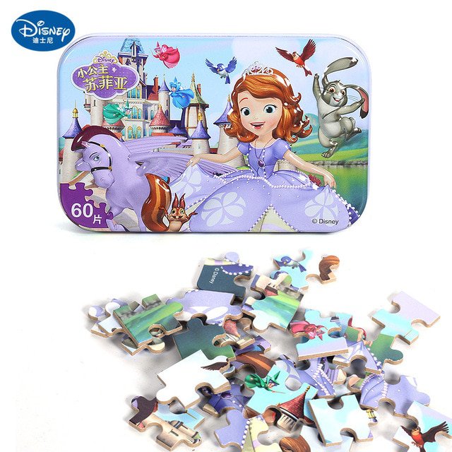 Disney 60 PcsPrincess Frozen 2 Toy Wooden Box Puzzle Early Education