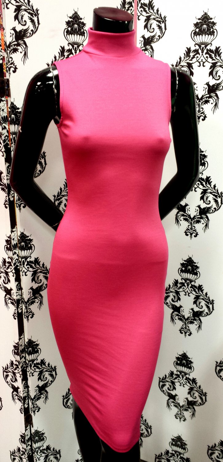 Hot Pink Knit turtleneck dress