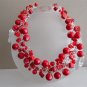Red crochet wire necklace, coral red glass beads