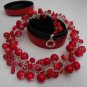 Red crochet wire necklace, coral red glass beads