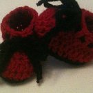 Red and black tie up Crocheted baby booties