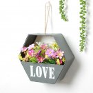 Iron Made Vintage Hanging Planter - Hexagon Wall Window Flower Basket - "LOVE"