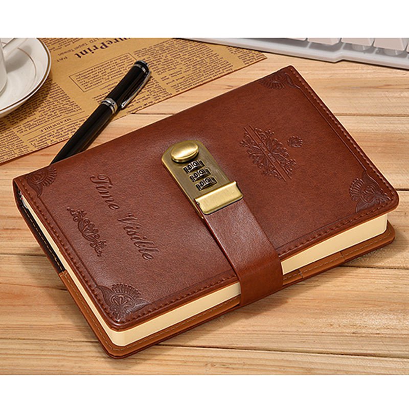 Vintage Embossed Leather Writing Journal with Combination Lock Ruled