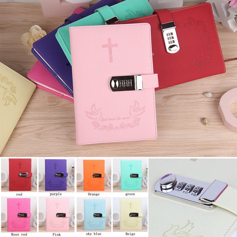 Blank Locking Notebook Diary Gospel Cross Leather Cover Lined Page Journal Gifts