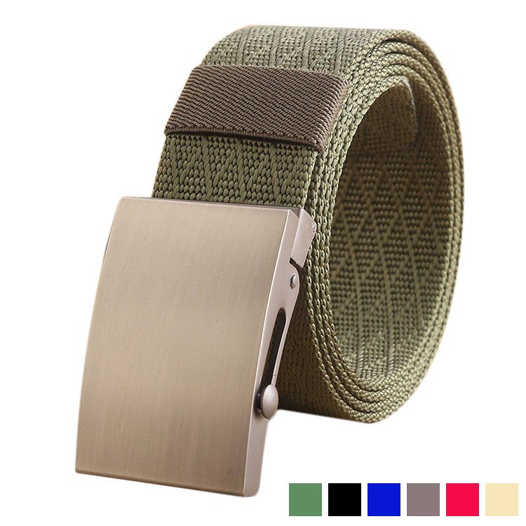 Fine Canvas Men's Belt for Jeans Solid Metal Buckle Diamond Pattern