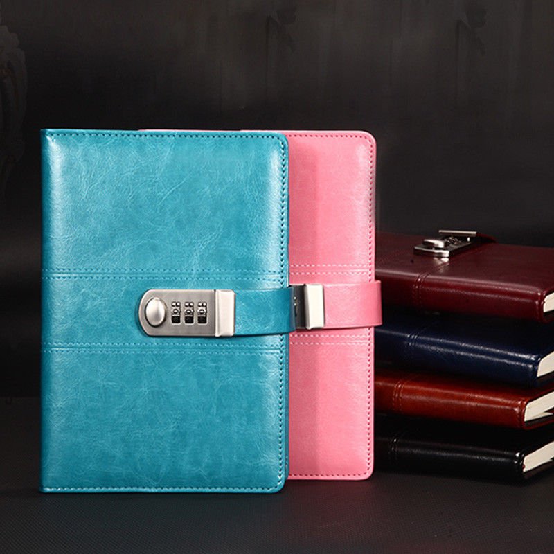 Password Code Lock Journal Leather Cover Lined Diary 5.8 x 8.6 inch 200 ...
