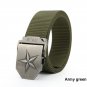 Mens outdoor Tactical Canvas Webbing Belt with Star Metal Buckle 47.2 inch Long