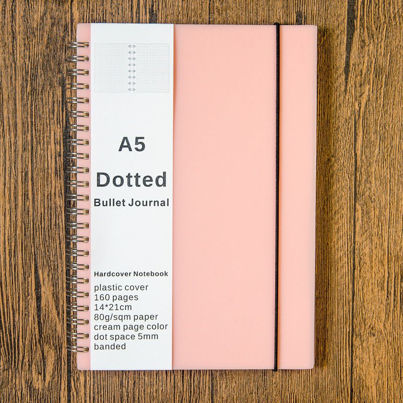 A5 Size Paper Ring Dot Grid Spiral Journal , Dotted Wirebound Notebook, Pink