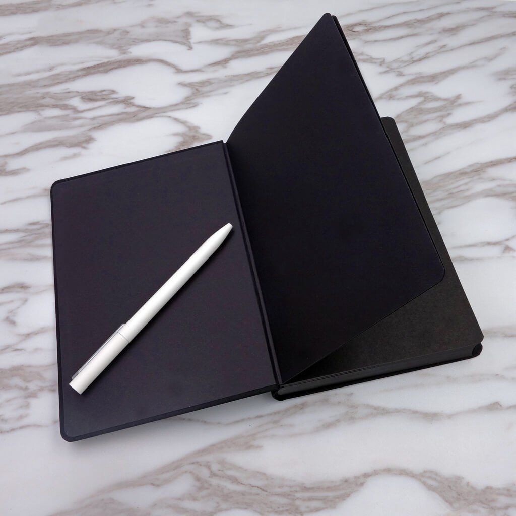 Black cover notebook with black paper pages black cardboard hardcover 