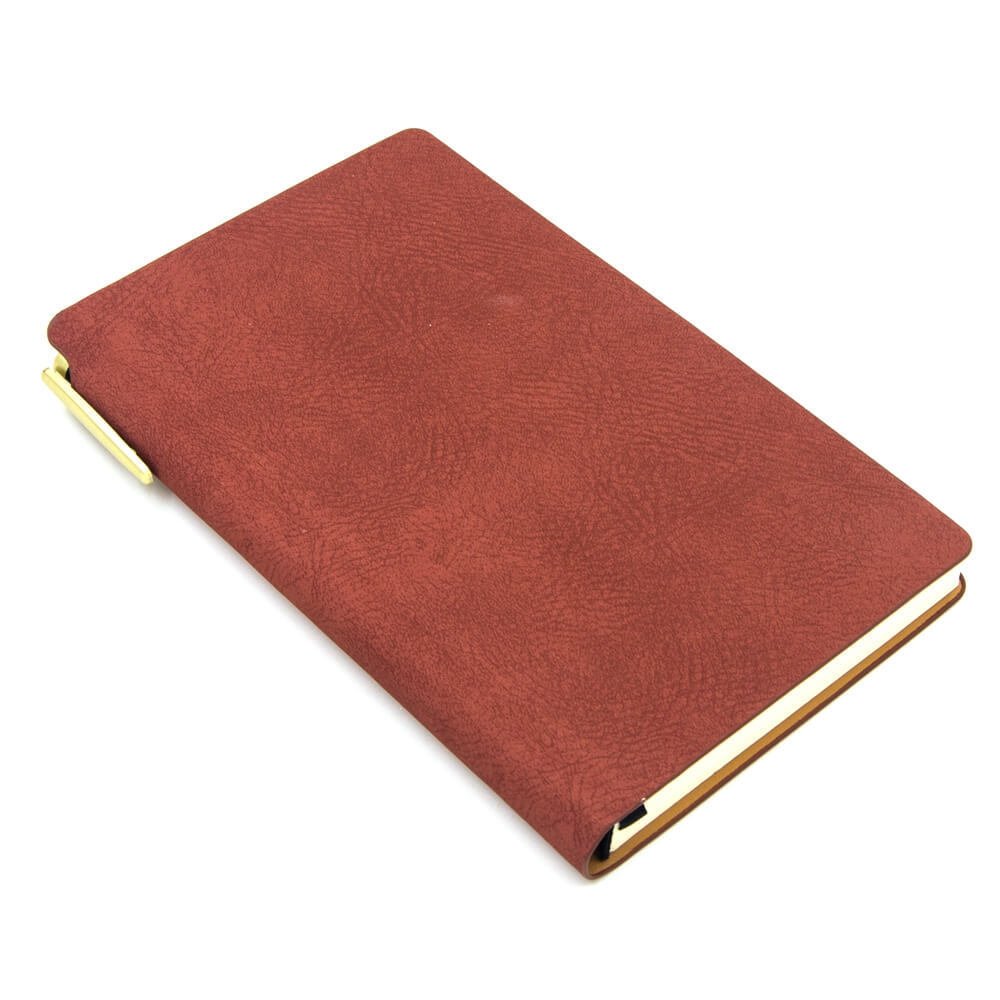 A6 Faux Leather Journal with Pen, Classic Notebook Wide Ruled 240 Pages