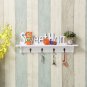 "Sweet Home" Rustic White Wood Wall Shelf with 4 Hooks Hanger for Clothing, keys