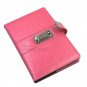 Pink Leather Notebook Diary with Lock, Medium A5 200 Pages Journal Gift for Girl
