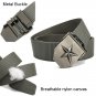 Mens Long Canvas Belt Silver-Tone Star Embossed Metal Buckle 1.5" Webbing Belt