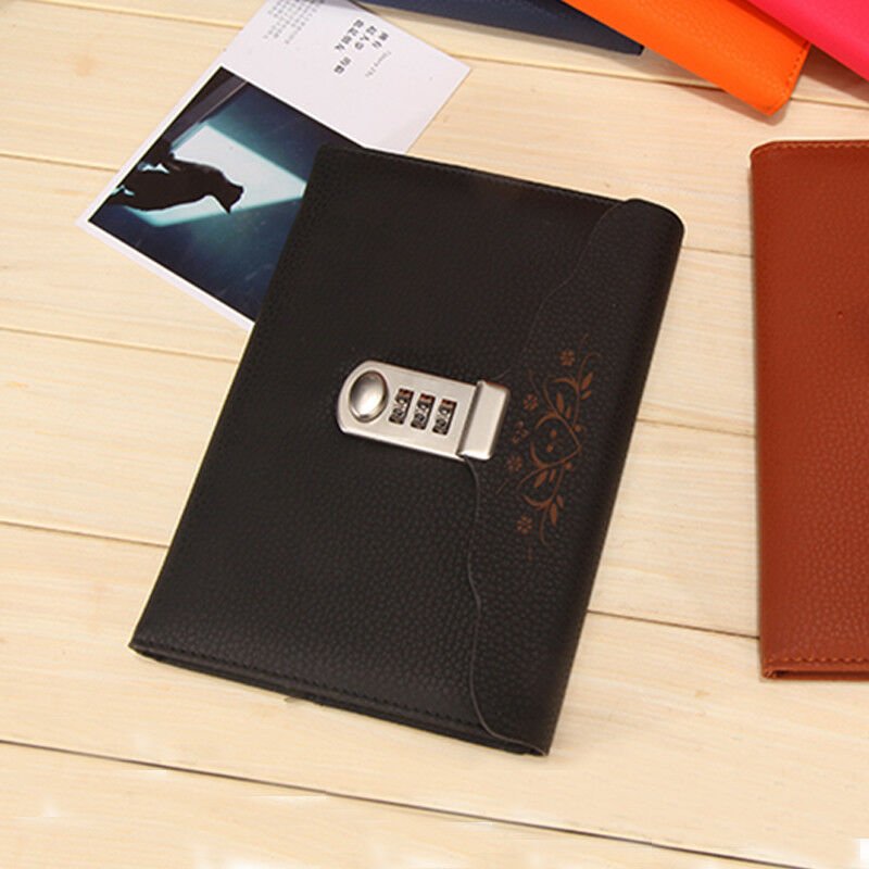 Ruled Notebook with Combination Lock, Trifold Cover Diary for School Student B6