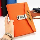 Orange Leather Journal Diary with Code Lock for Girl Embossed Floral Secret Book