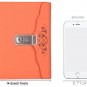 Orange Leather Journal Diary with Code Lock for Girl Embossed Floral Secret Book