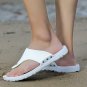 Mens Wide Beach Sandals with Arch Support Teenage PU Leather Thong Slipper White