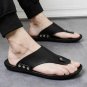 Mens Wide Beach Sandals with Arch Support Teenage PU Leather Thong Slipper White