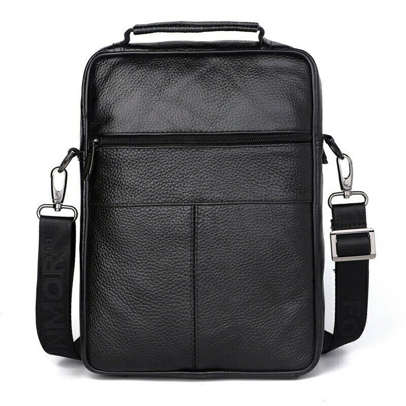Mens Vertical Messenger Bag Genuine Leather Shoulder Bag Web Strap Flat ...