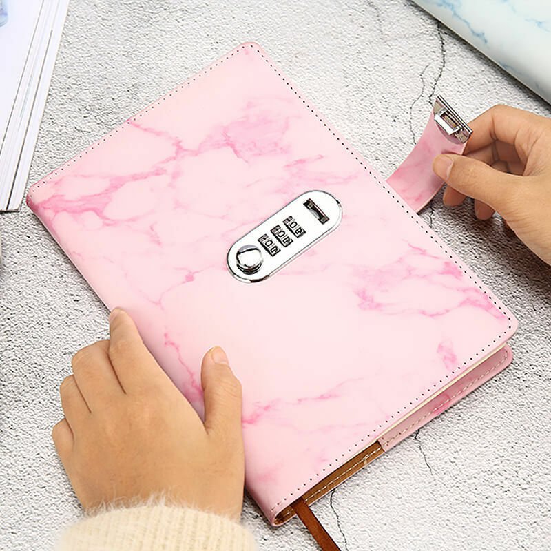 Marbling Leather Writing Journal Notebook with Lock Password Lock Personal Diary