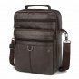 Mens Vertical Messenger Bag Genuine Leather Shoulder Bag Web Strap Flat- black