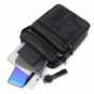 Mens Vertical Messenger Bag Genuine Leather Shoulder Bag Web Strap Flat- black