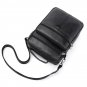Mens Vertical Messenger Bag Genuine Leather Shoulder Bag Web Strap Flat- black