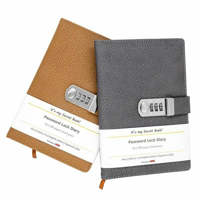 A5 Secret Journal Notebook for Teen Leather Hardcover Code Lock, Lined 200 Pages